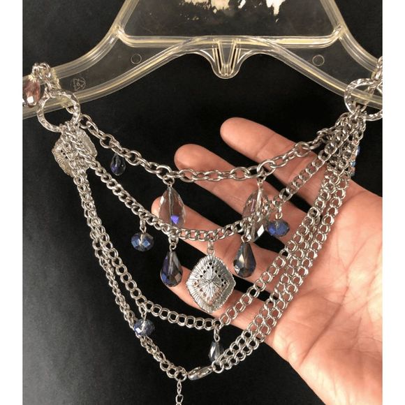 SOLD- Sean Collection Blue Navy Heavy Beaded Size Small Formal Dress with Matchi - Picture 2 of 5